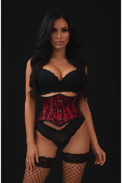 Lavish Red/Black Lace Mini Cincher Underbust Corset Waist Cincher Busk Closure - Daisy Corsets
