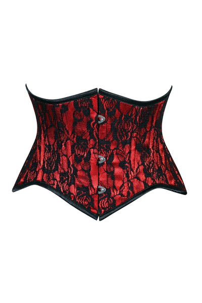 Lavish Red/Black Lace Mini Cincher Underbust Corset Waist Cincher Busk Closure - Daisy Corsets