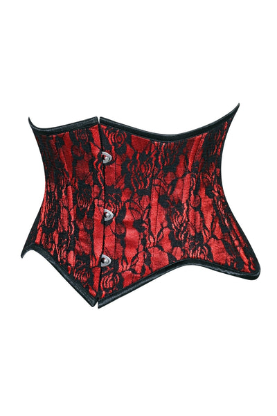 Lavish Red/Black Lace Mini Cincher Underbust Corset Waist Cincher Busk Closure - Daisy Corsets