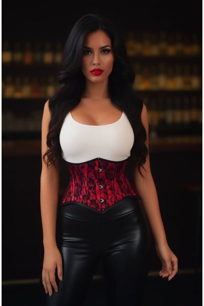 Lavish Red/Black Lace Mini Cincher Underbust Corset Waist Cincher Busk Closure - Daisy Corsets