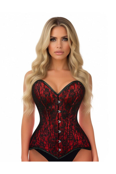 Lavish Red/Black Lace Overbust Corset Sweetheart Neckline Busk Closure - Daisy Corsets