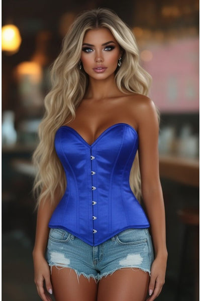 Lavish Royal Blue Overbust Corset Sweetheart Neckline Busk Closure - Daisy Corsets