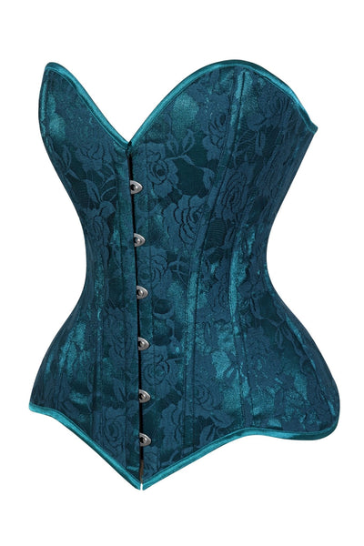 Lavish Teal Lace Overbust Corset Sweetheart Neckline Busk Closure - Daisy Corsets