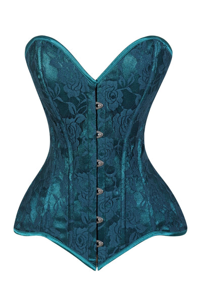Lavish Teal Lace Overbust Corset Sweetheart Neckline Busk Closure - Daisy Corsets