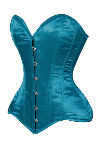 Lavish Teal Satin Overbust Corset Sweetheart Neckline Busk Closure - Daisy Corsets