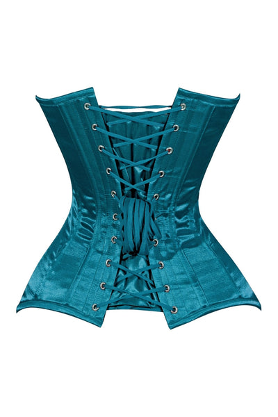 Lavish Teal Satin Overbust Corset Sweetheart Neckline Busk Closure - Daisy Corsets