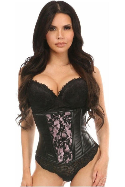 Lavish Wet Look Under Bust Corset Pink w/Lace Overlay - Daisy Corsets