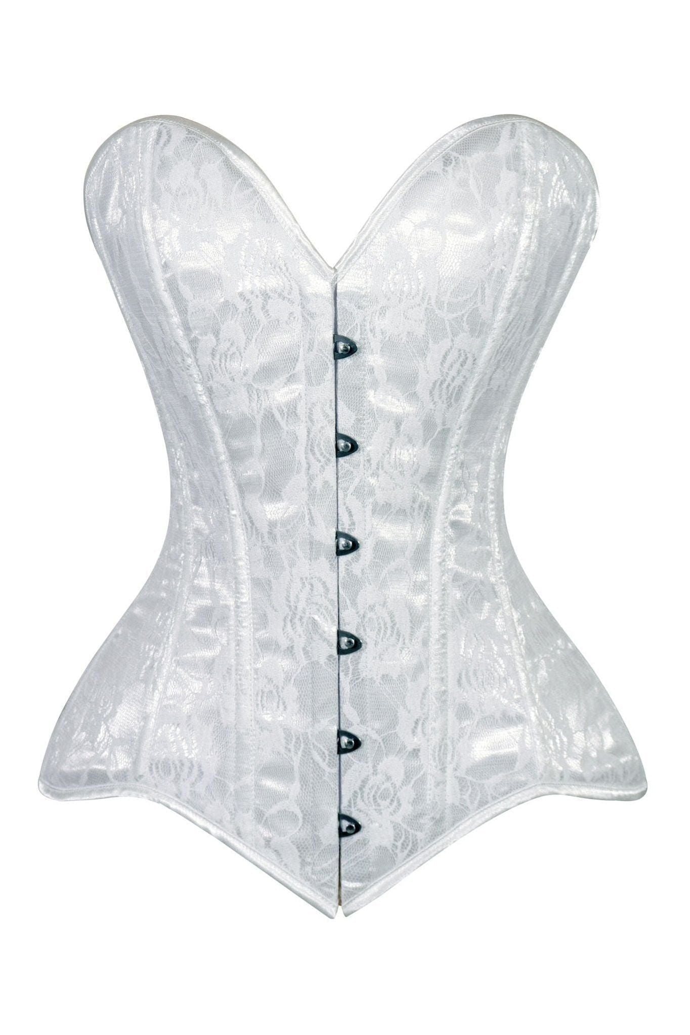 Lavish White Lace Overbust Corset Sweetheart Neckline Busk Closure - Daisy Corsets