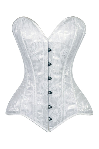 Lavish White Lace Overbust Corset Sweetheart Neckline Busk Closure - Daisy Corsets