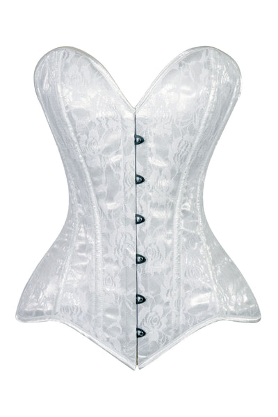Lavish White Lace Overbust Corset Sweetheart Neckline Busk Closure - Daisy Corsets