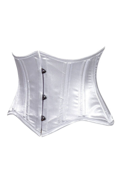 Lavish White Satin Mini Cincher Underbust Corset Waist Cincher Busk Closure - Daisy Corsets