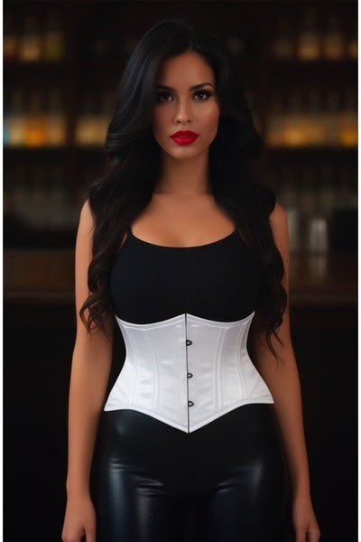 Lavish White Satin Mini Cincher Underbust Corset Waist Cincher Busk Closure - Daisy Corsets