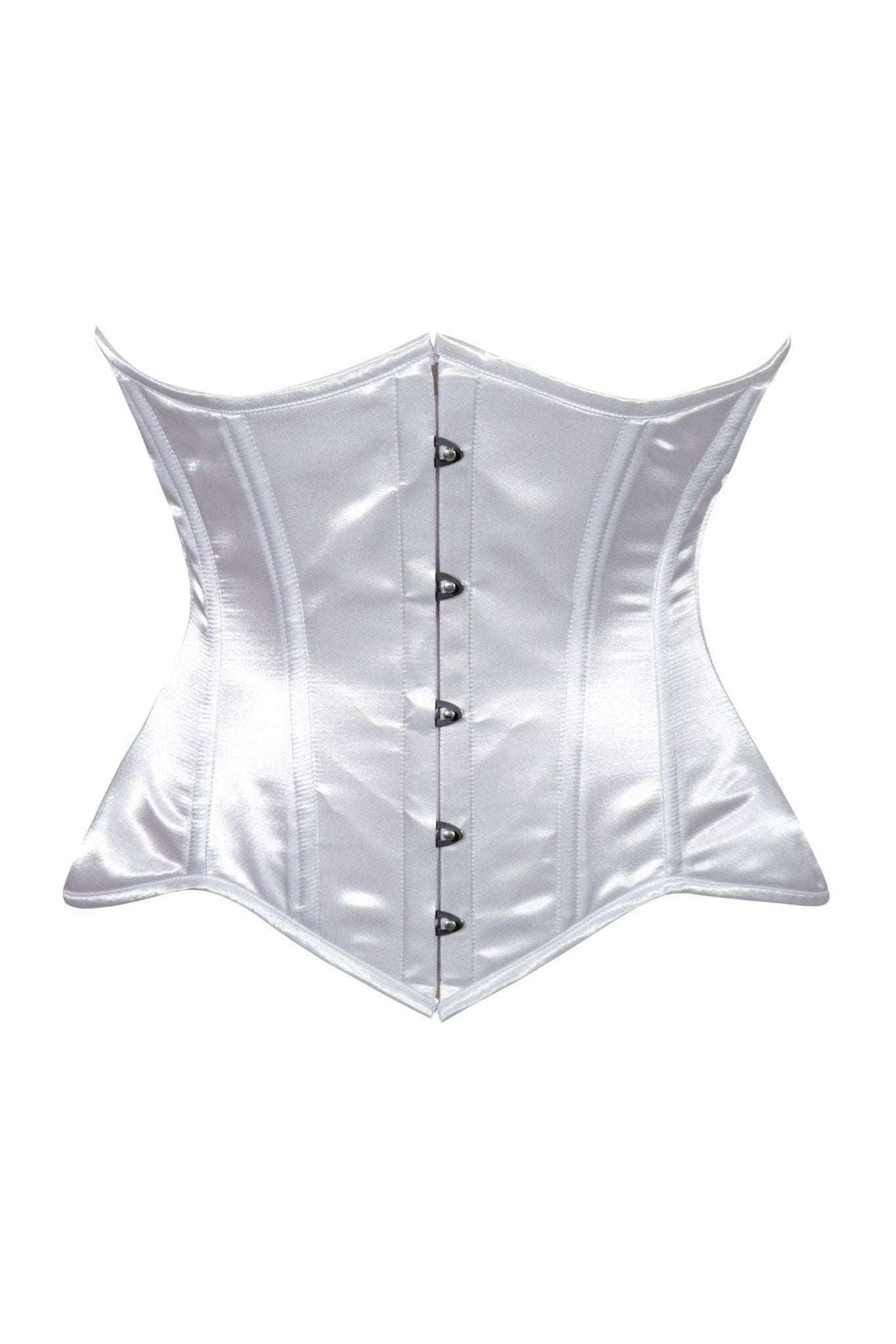 Lavish White Satin Underbust Corset Waist Cincher Busk Closure - Daisy Corsets