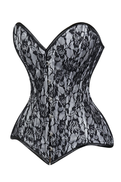 Lavish White/Black Lace Overbust Corset Sweetheart Neckline Busk Closure - Daisy Corsets