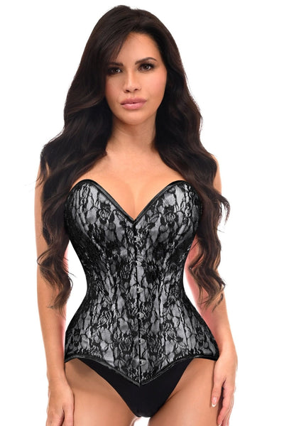Lavish White/Black Lace Overbust Corset Sweetheart Neckline Busk Closure - Daisy Corsets