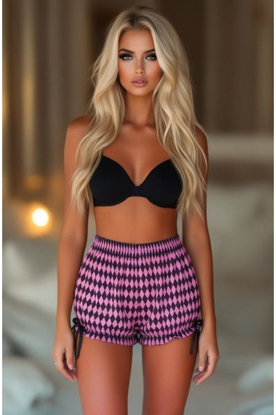 LIMITED EDITION Black/Pink Diamond Print Harlequin Pattern Crepe Bloomers - Daisy Corsets