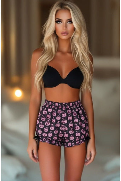 LIMITED EDITION Black/Pink Scary Pumpkin Pattern Crepe Bloomers - Daisy Corsets