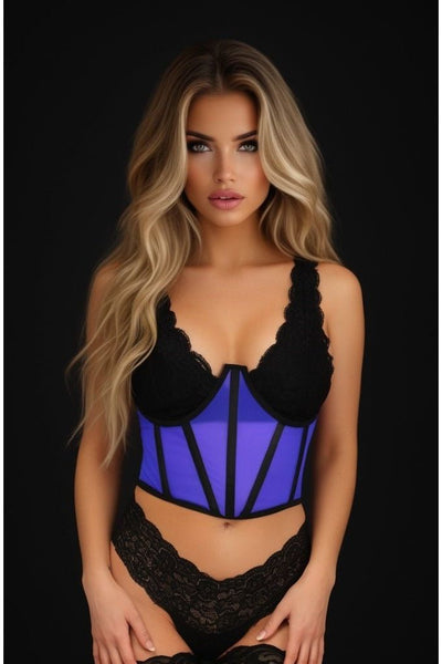 LIMITED EDITION Lavish Neon Blue Mesh Open Cup Waist Cincher - Daisy Corsets