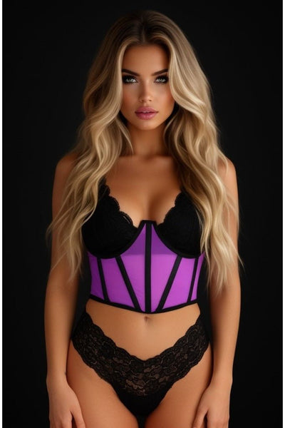 LIMITED EDITION Lavish Neon Purple Mesh Open Cup Waist Cincher - Daisy Corsets