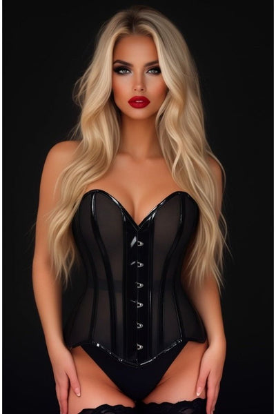 LIMITED EDITION Top Drawer Black Mesh Net w/Patent Steel Boned Overbust Corset - Daisy Corsets