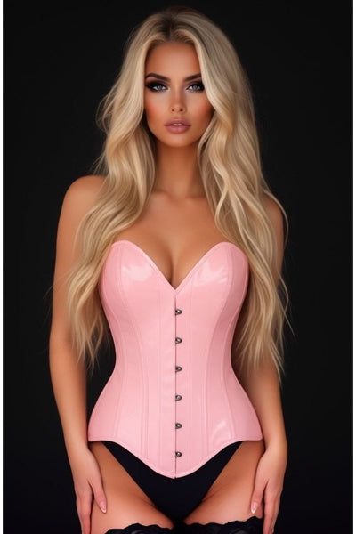 LIMITED EDITION Top Drawer Lt Pink Patent Leather Steel Boned Overbust Corset - Daisy Corsets