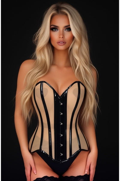LIMITED EDITION Top Drawer Nude Mesh & Black Patent Steel Boned Corset - Daisy Corsets