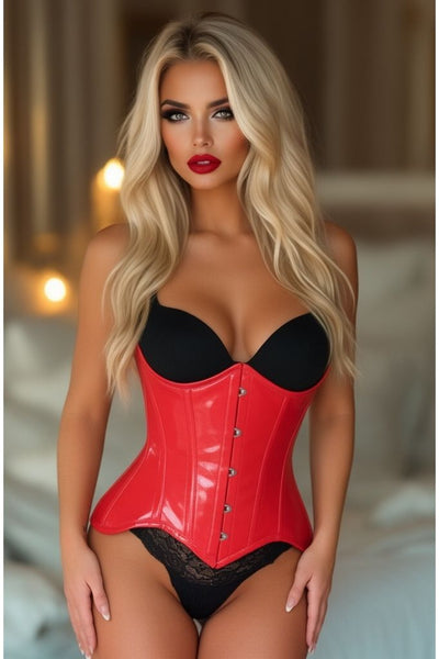 LIMITED EDITION Top Drawer Red Patent Steel Boned Underwire Curvy Cut Waist Cincher Corset - Daisy Corsets