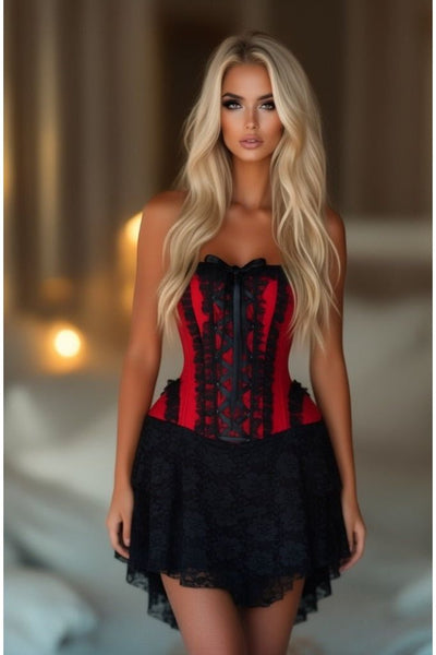LIMITED EDITION Top Drawer Steel Boned Strapless Red/Black Lace Victorian Corset Dress - Daisy Corsets