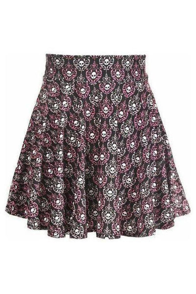 Pink & White Skulls Stretch Lycra Skirt - Daisy Corsets