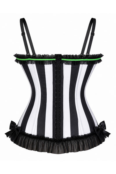 PRE-ORDER Lavish Black/White Stripe w/Green Bustier Corset with Underwire Cups - Daisy Corsets