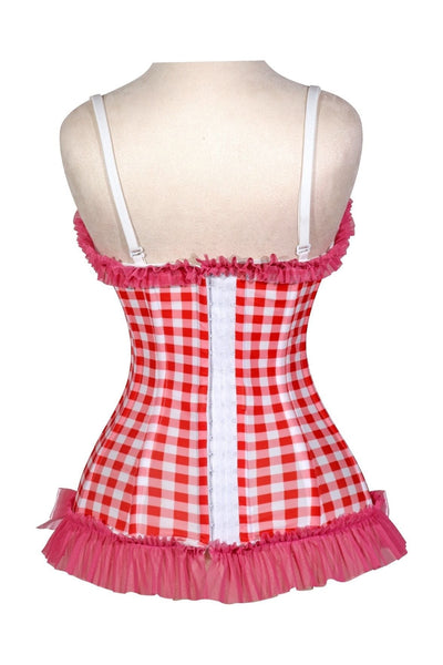 PRE-ORDER Lavish Red Gingham/Pink/Green/White Bustier Corset with Underwire Cups - Daisy Corsets