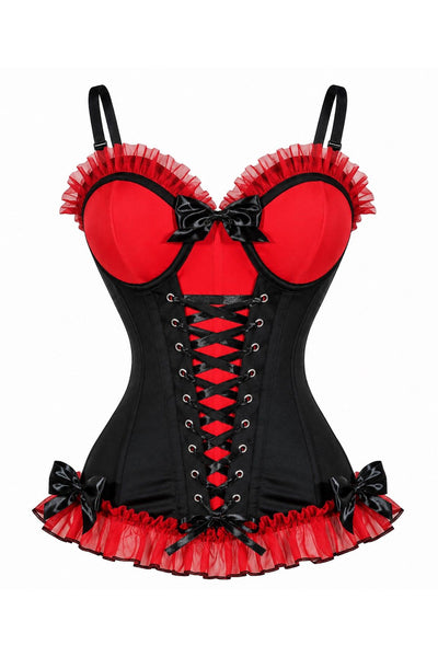 PRE-ORDER Lavish Red/Black Stretch Lycra Bustier Corset with Underwire Cups - Daisy Corsets