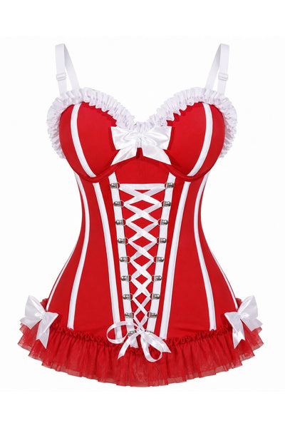 PRE-ORDER Lavish Red/White Lace-Up Bustier Corset with Underwire Cups - Daisy Corsets