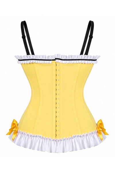 PRE-ORDER Lavish Yellow/White/Black Stretch Lycra Bustier Corset with Underwire Cups - Daisy Corsets