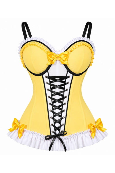 PRE-ORDER Lavish Yellow/White/Black Stretch Lycra Bustier Corset with Underwire Cups - Daisy Corsets