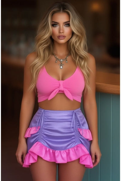 Purple/Pink Satin Ruched Bustle Skirt - Daisy Corsets