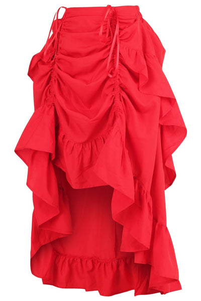Red Crepe Adjustable High Low Skirt - Daisy Corsets