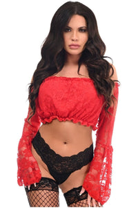 Red Lace Lined Bell Sleeve Top - Daisy Corsets