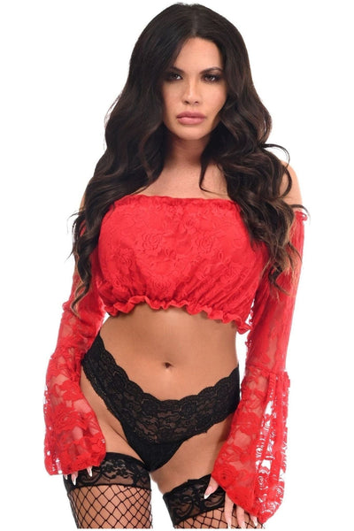 Red Lace Lined Bell Sleeve Top - Daisy Corsets