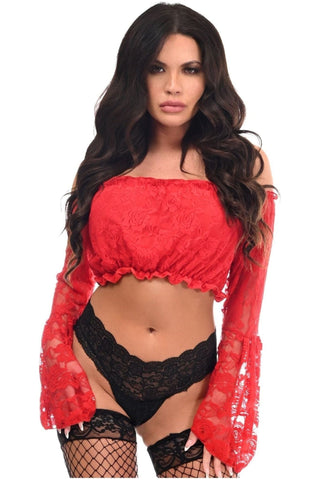 Red Lace Lined Bell Sleeve Top - Daisy Corsets