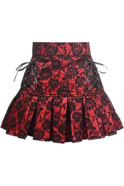Red Satin w/Black Lace Overlay Lace - Up Skirt - Daisy Corsets