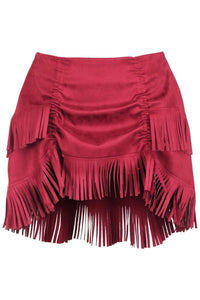 Red Suede Ruched Bustle Skirt w/Fringe - Daisy Corsets