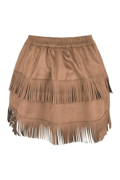 Tan Suede Ruched Bustle Skirt w/Fringe - Daisy Corsets