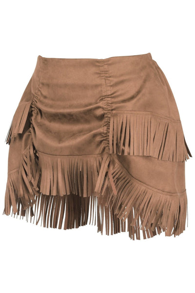 Tan Suede Ruched Bustle Skirt w/Fringe - Daisy Corsets