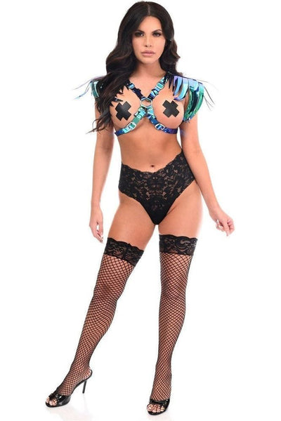 Teal/Blue Holo Shoulder Fringe Body Harness - Daisy Corsets