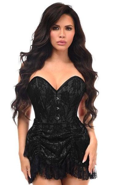 Top Drawer 2 PC Black Lace Steel Boned Corset & Skirt Set - Daisy Corsets