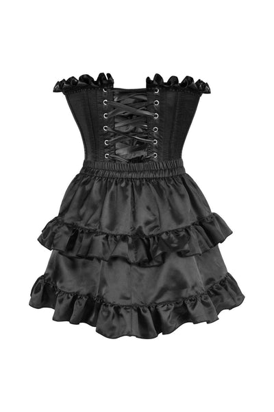 Top Drawer 2 PC Black Satin Steel Boned Burlesque Corset & Black Satin Skirt Set - Daisy Corsets
