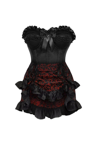 Top Drawer 2 PC Black Satin Steel Boned Burlesque Corset & Gold Brocade Skirt Set - Daisy Corsets