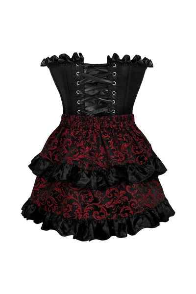 Top Drawer 2 PC Black Satin Steel Boned Burlesque Corset & Gold Brocade Skirt Set - Daisy Corsets