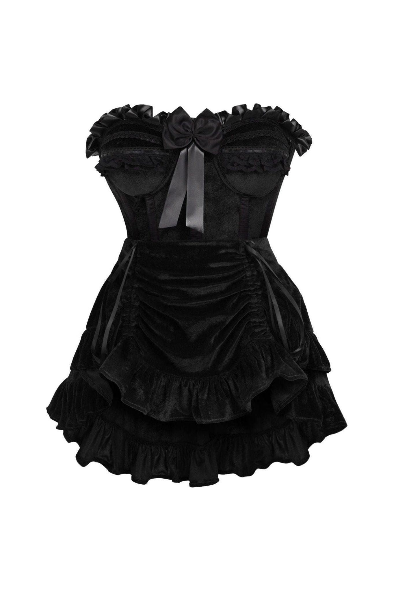 Daisy Corsets Top Drawer 2 PC Black Velvet Steel Boned Burlesque Corset & Skirt Set Medium Daisy Corsets Top Drawer 2 PC Black Velvet Steel Boned Burlesque Corset & Skirt Set Medium